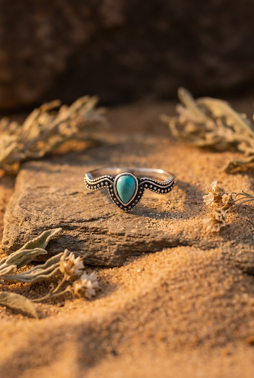 Turquoise-Style Teardrop Ring – Size 8
