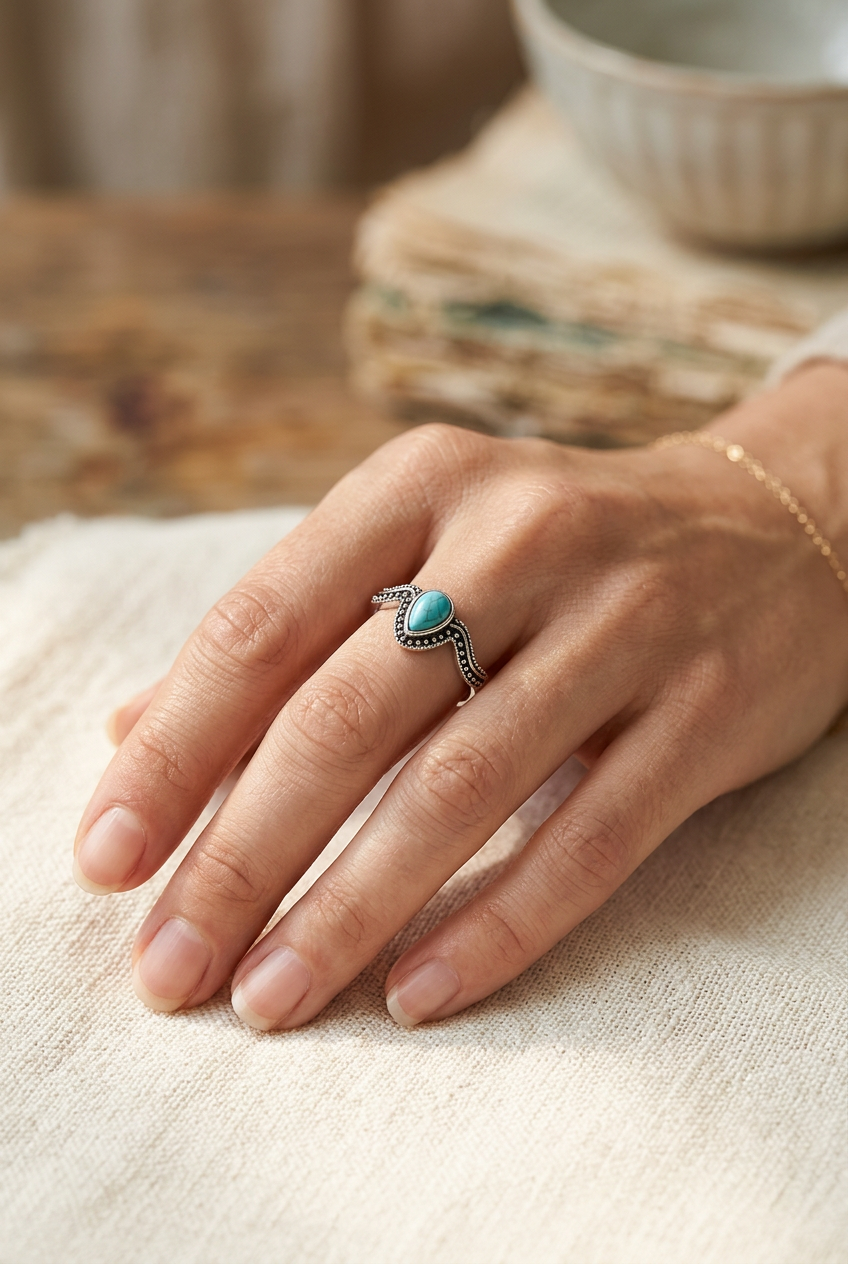 Turquoise-Style Teardrop Ring – Size 8