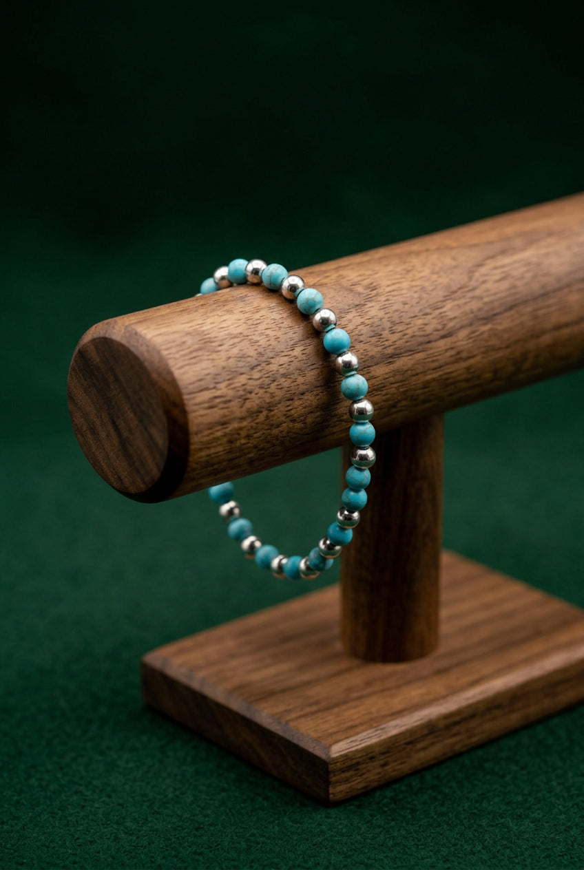 Turquoise & Silver-Tone Beaded Stretch Bracelet