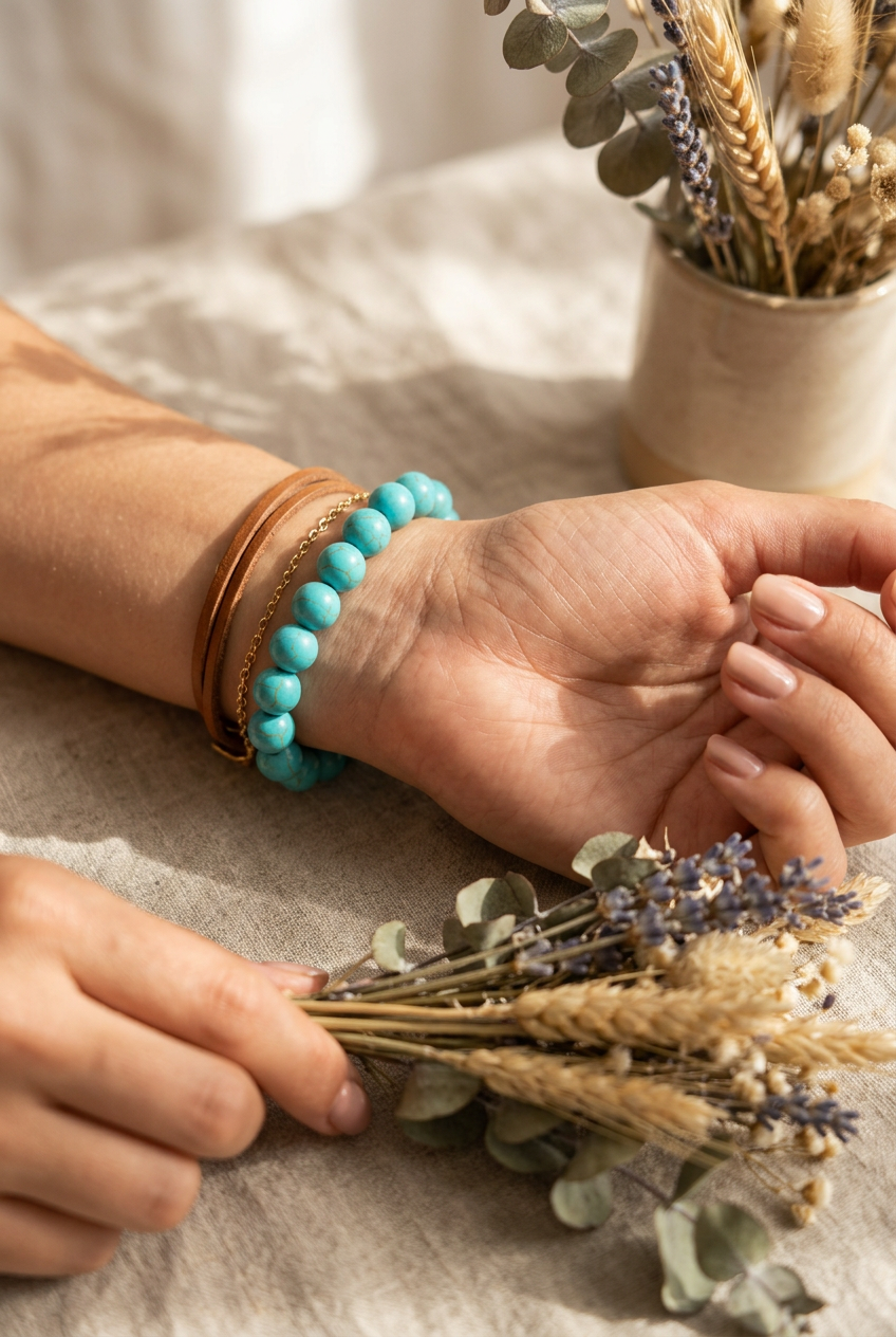 Turquoise Blue Stretch Bead Bracelet