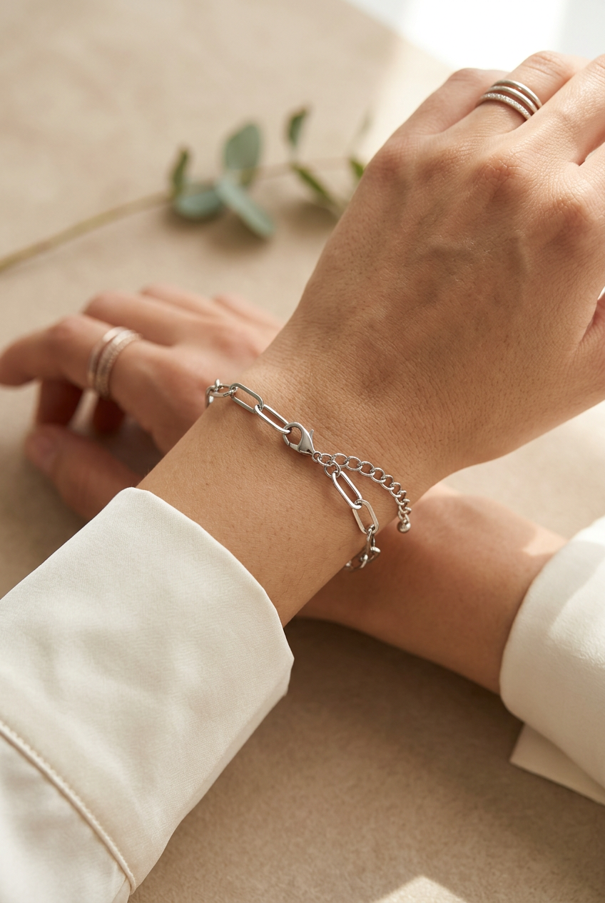 Silver-Tone Minimalist Paperclip Chain Bracelet