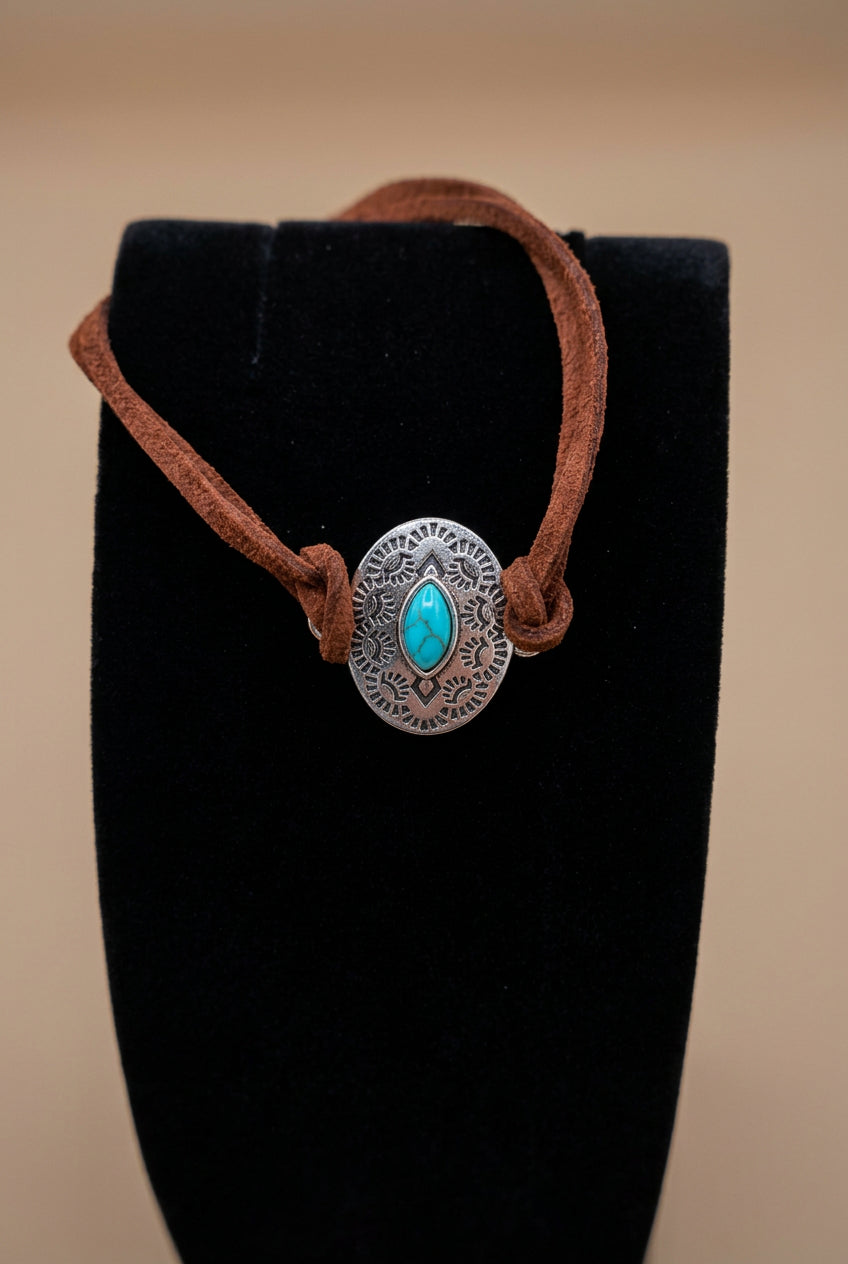 Western Boho Brown Suede Bracelet with Turquoise Accent