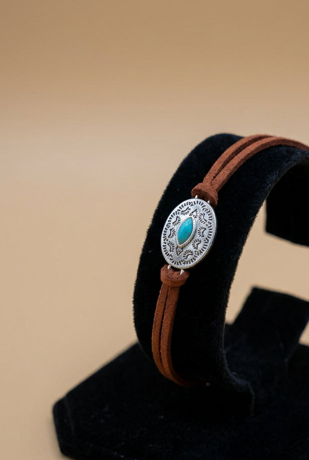 Western Boho Brown Suede Bracelet with Turquoise Accent