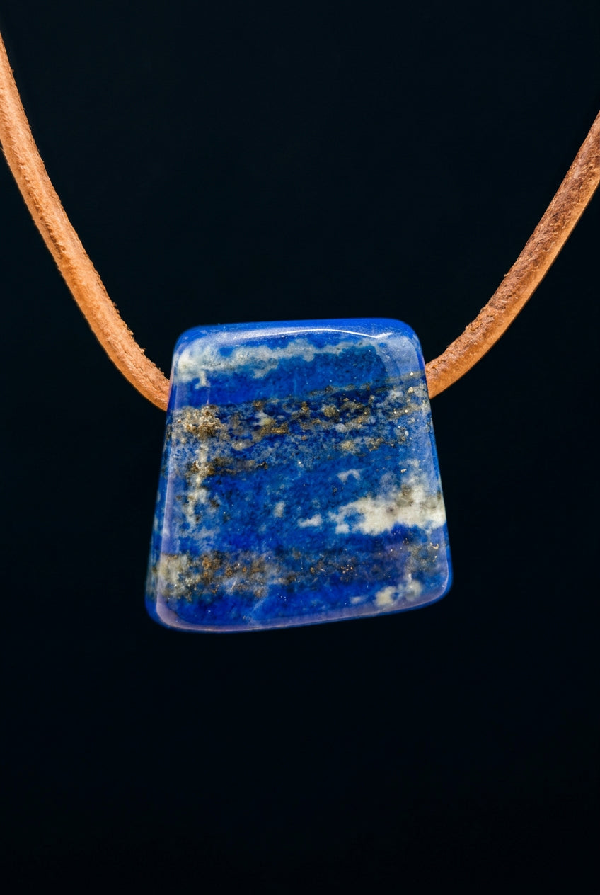 Lapis Lazuli Trapezoid Pendant Necklace on Brown Cord