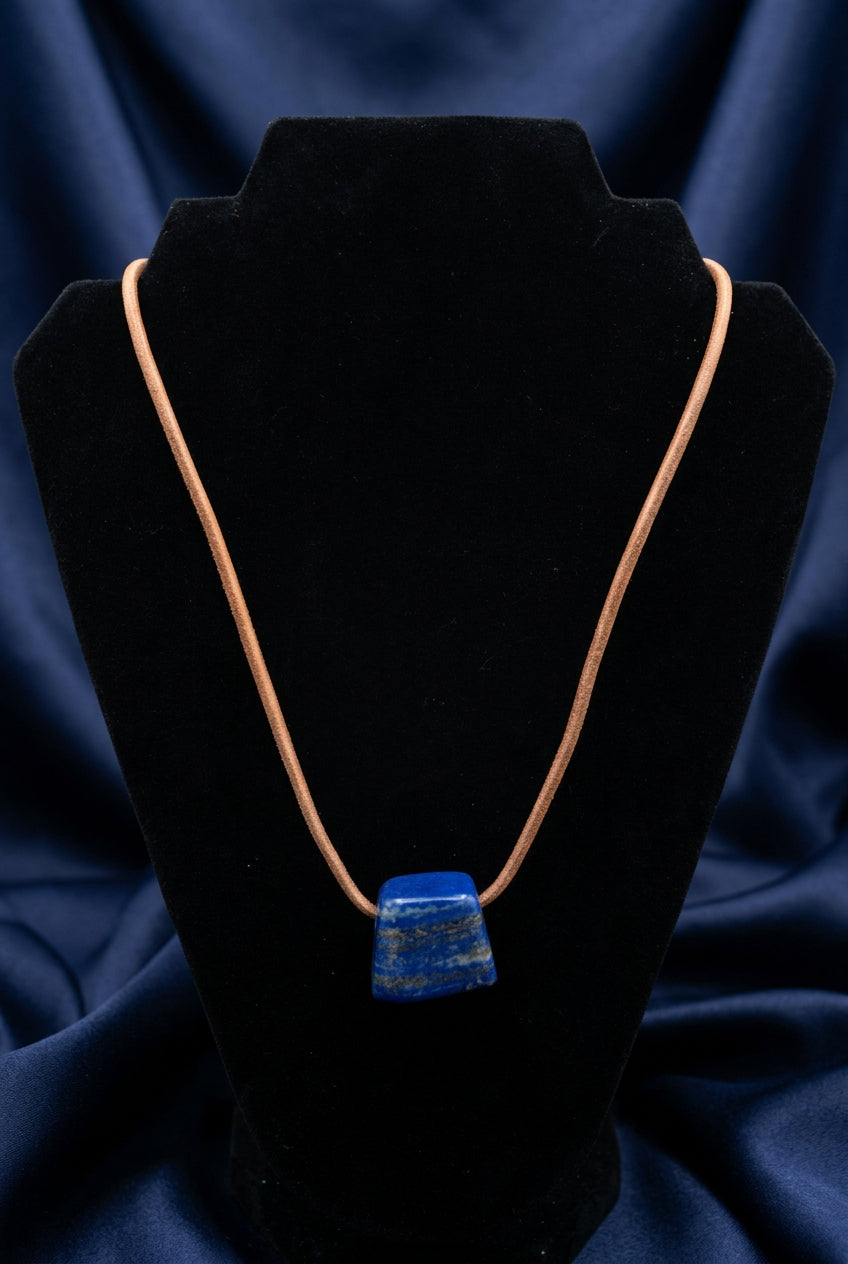 Lapis Lazuli Trapezoid Pendant Necklace on Brown Cord