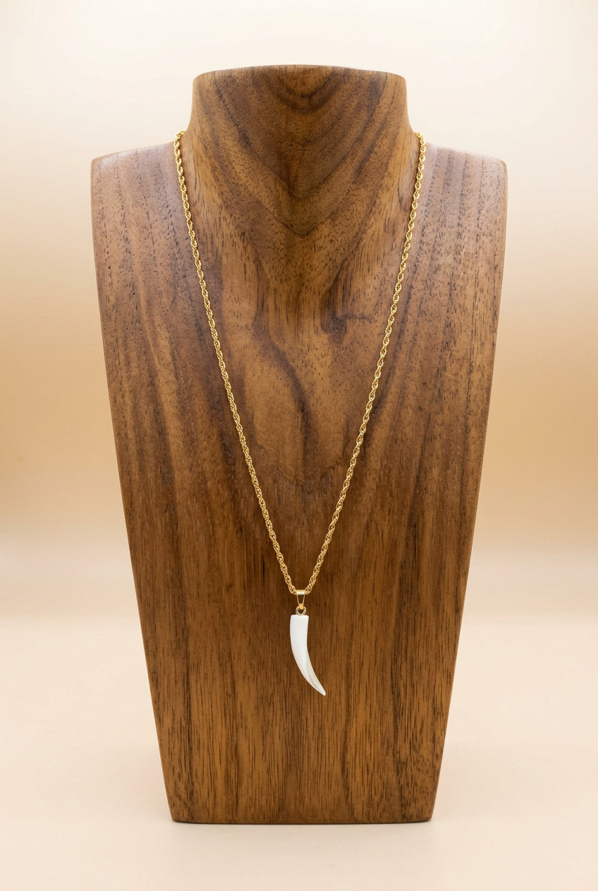 Imitation Animal Tooth Pendant Necklace on Gold-Tone Chain