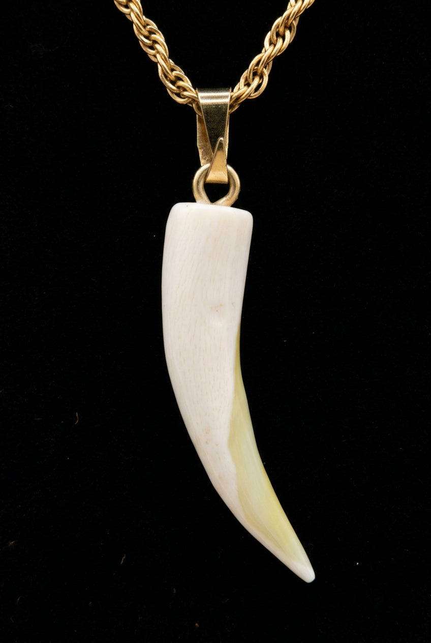 Imitation Animal Tooth Pendant Necklace on Gold-Tone Chain