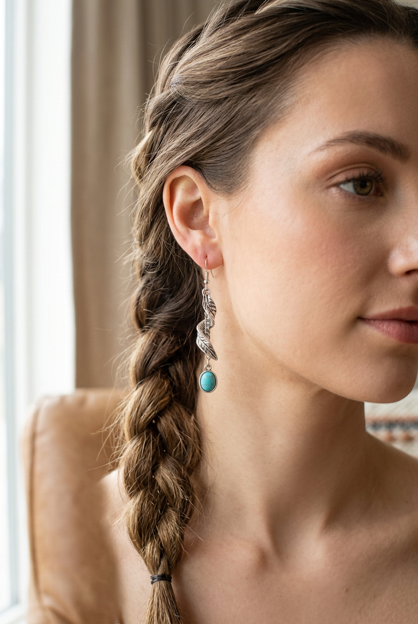 Turquoise & Twisted Leaf Dangle Earrings