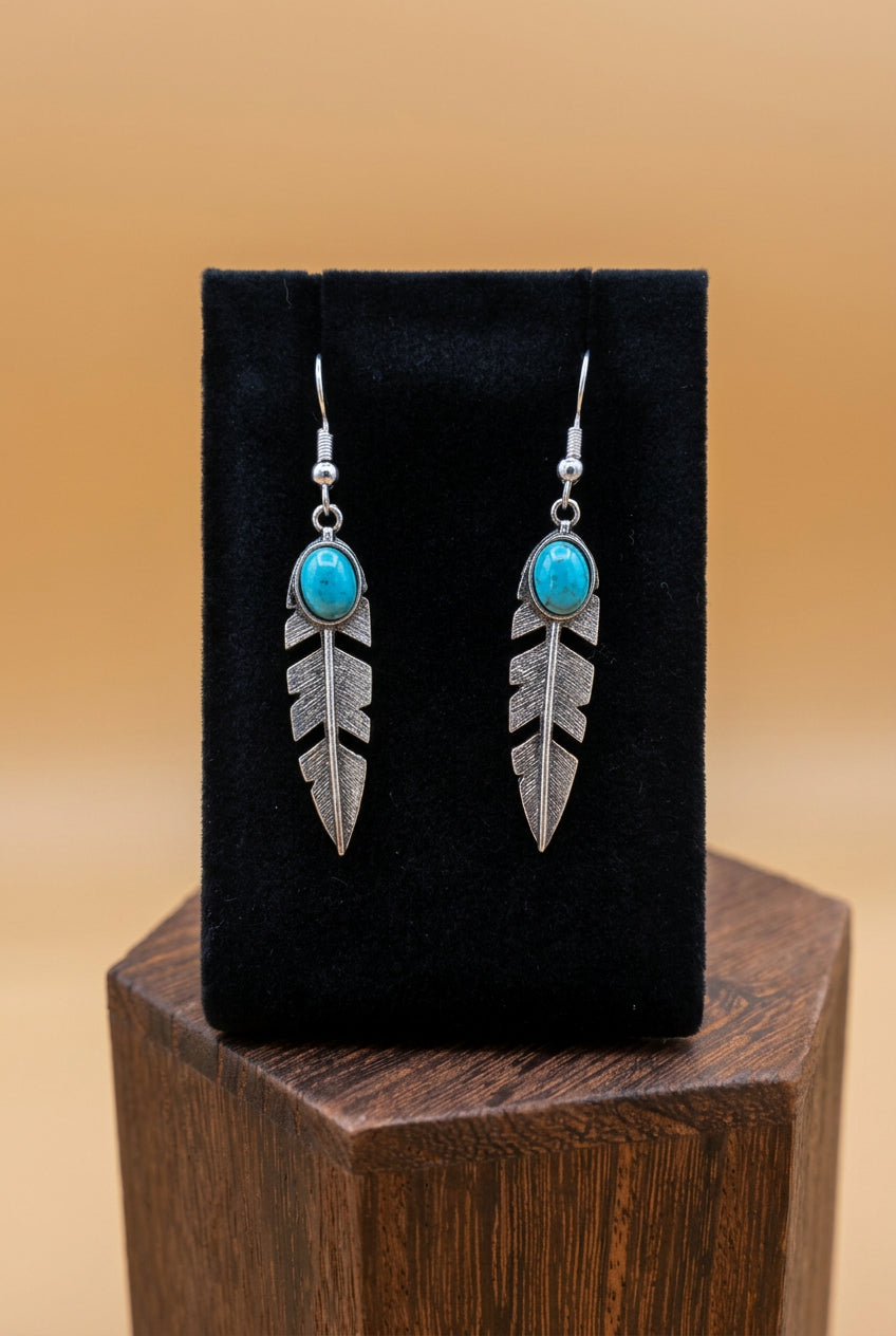 Turquoise Feather Drop Earrings
