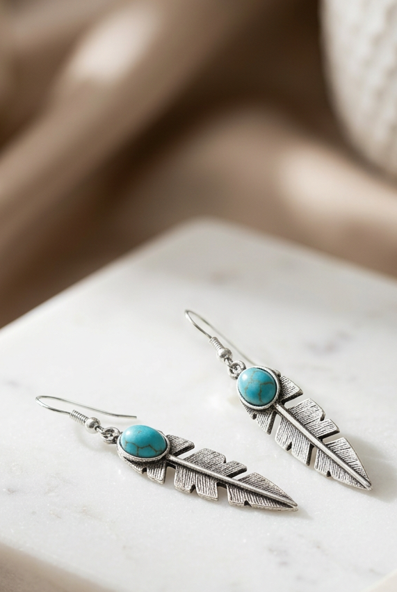Turquoise Feather Drop Earrings