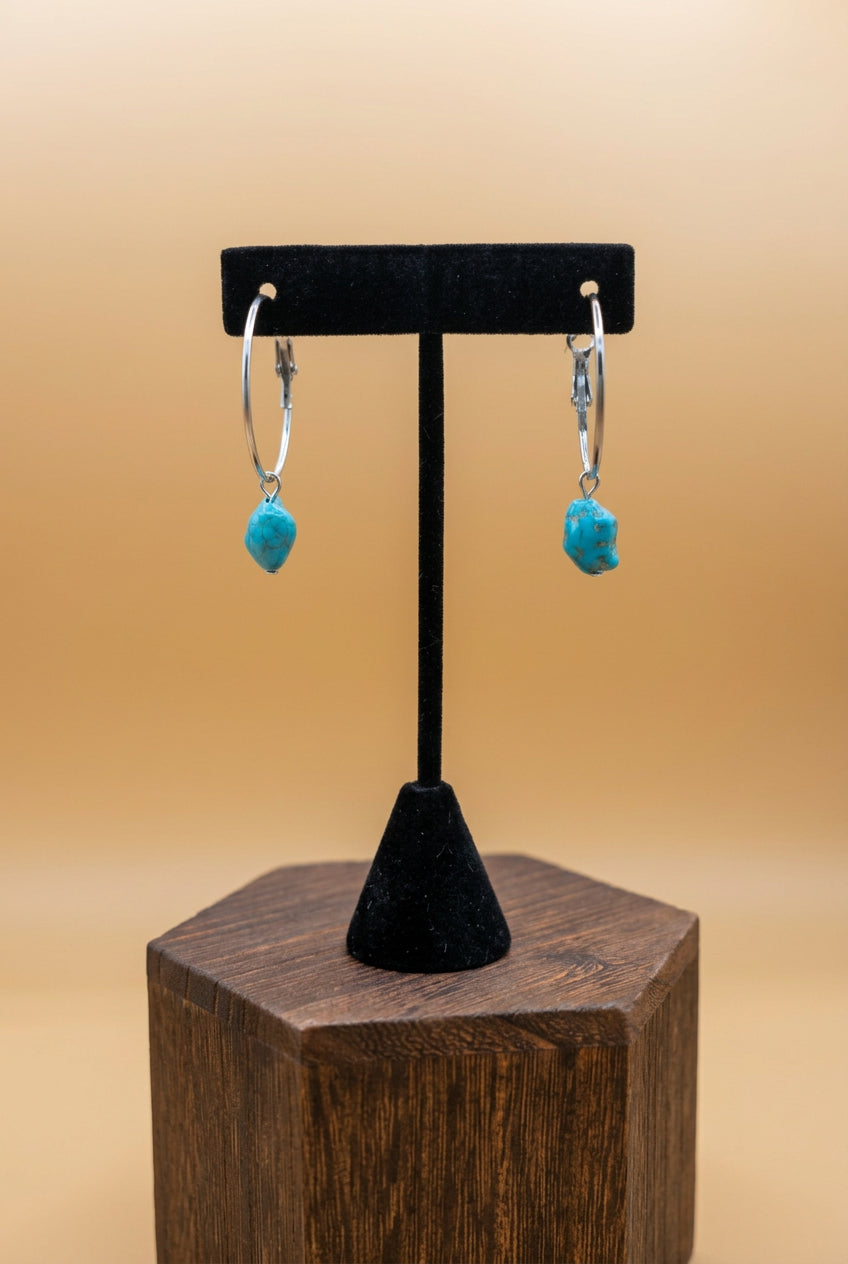 Turquoise Nugget Hoop Earrings