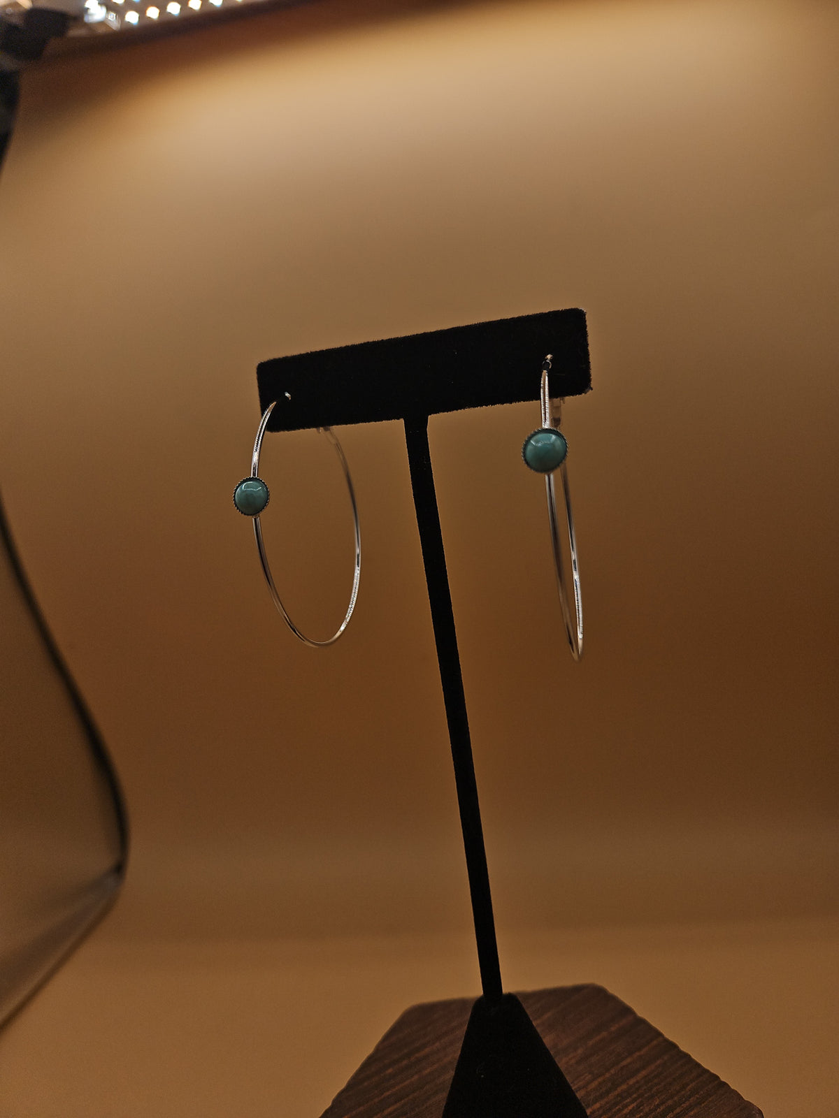 Turquoise Accent Silver-Tone Hoop Earrings