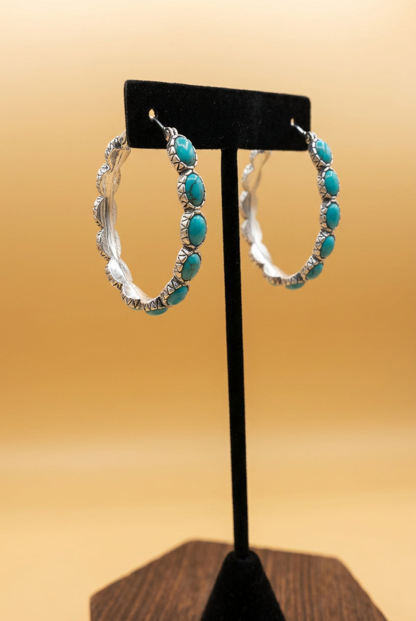 Turquoise Beaded Hoop Earrings