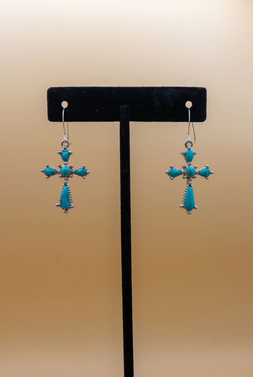 Turquoise Western Cross Dangle Earrings