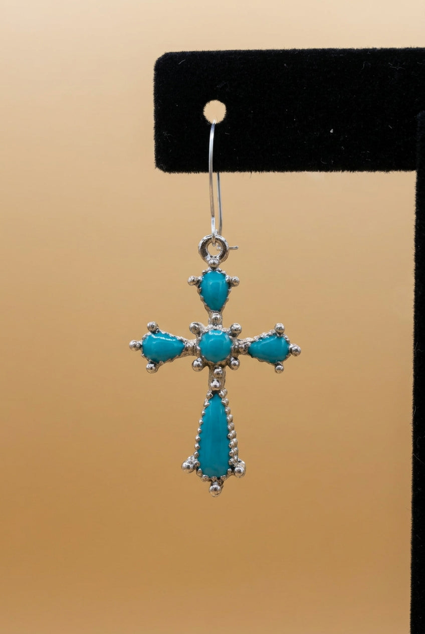 Turquoise Western Cross Dangle Earrings