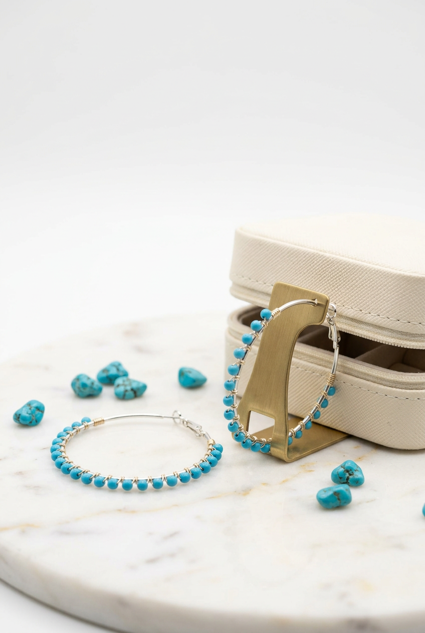 Turquoise Beaded Hoop Earrings
