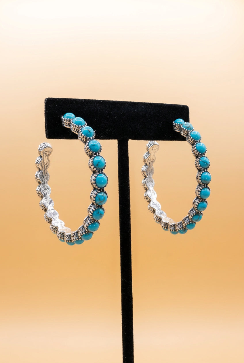 Turquoise Rhinestone Hoop Earrings