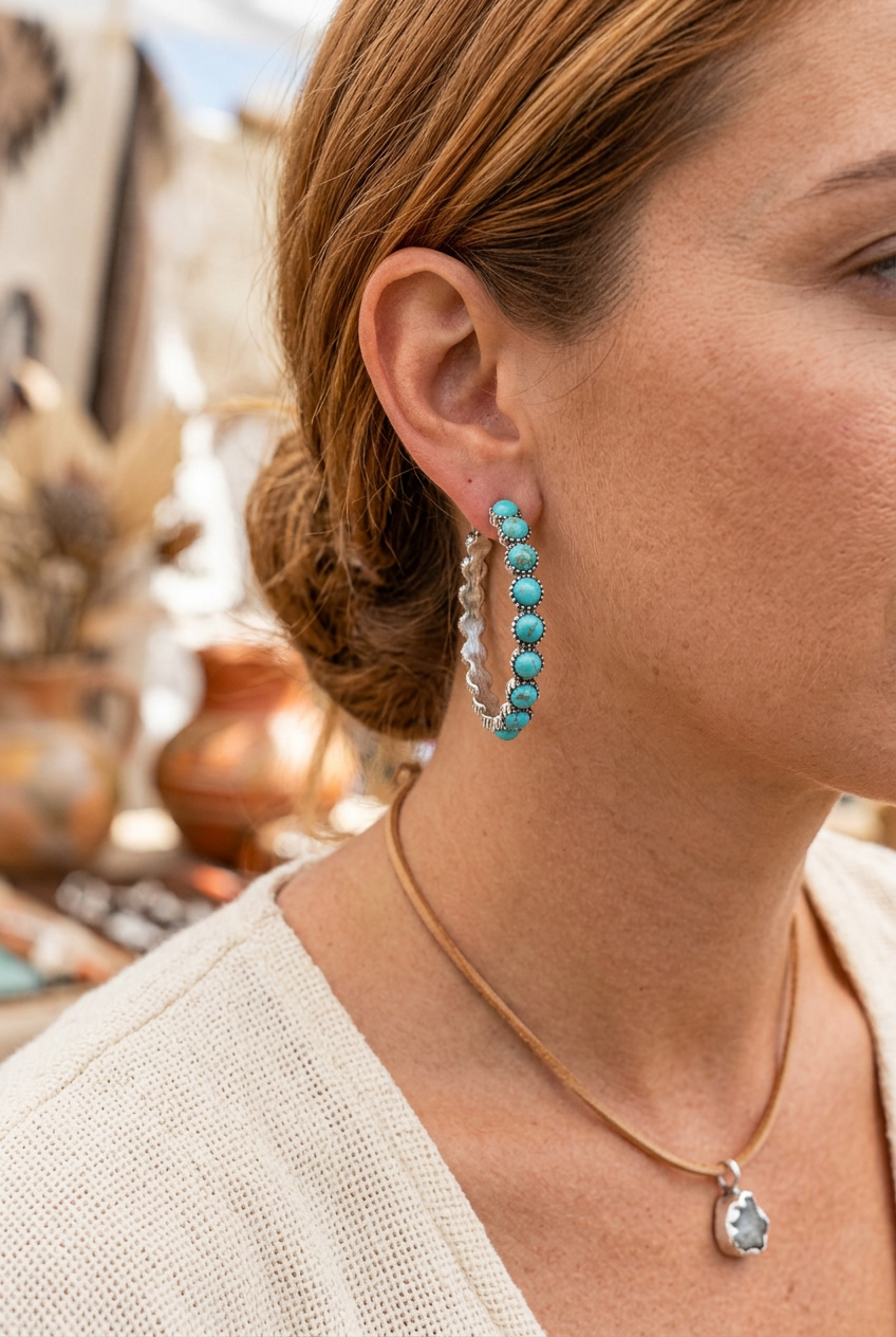 Turquoise Rhinestone Hoop Earrings