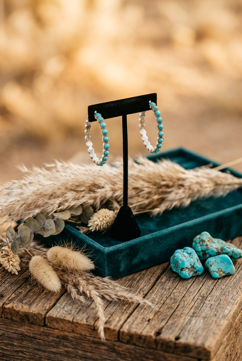 Turquoise Rhinestone Hoop Earrings