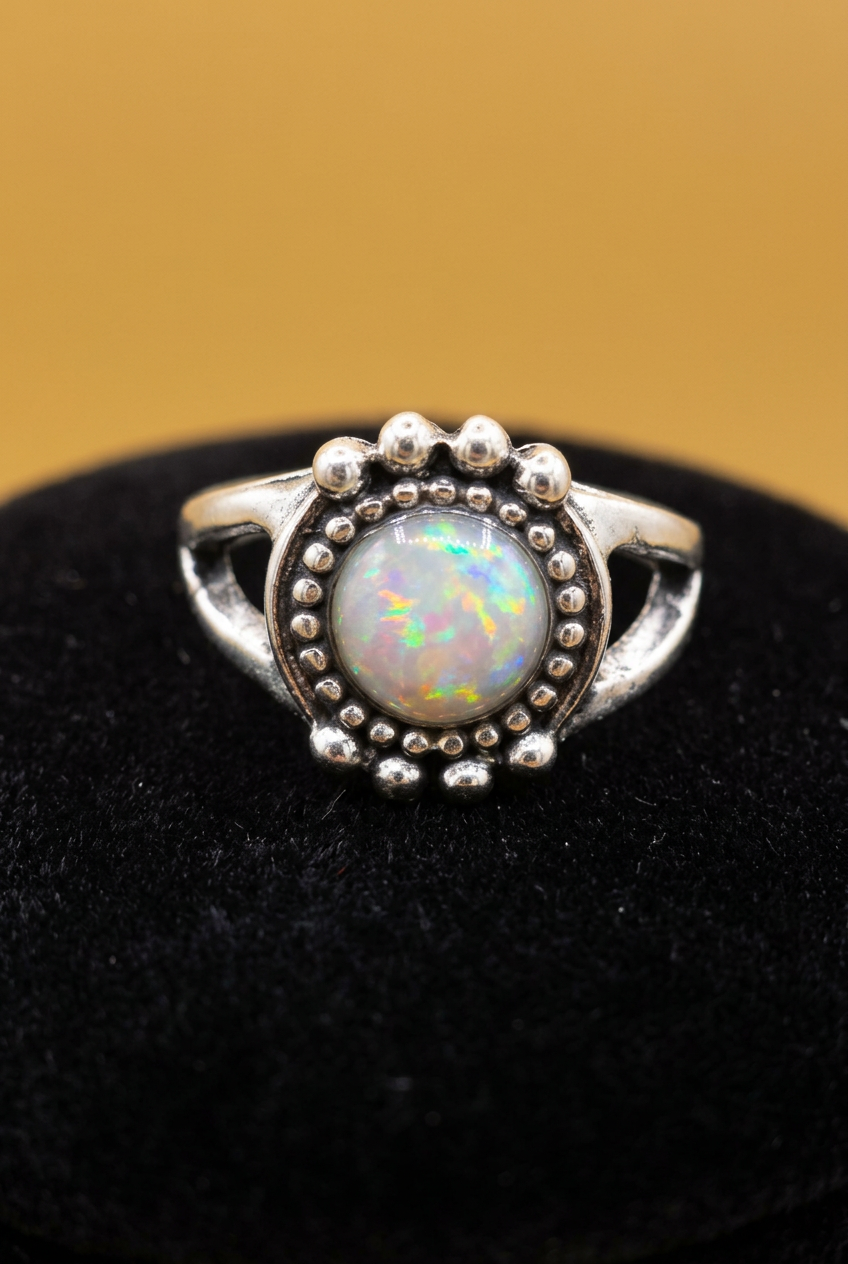 Opal-Style Round Stone Ring Size 7.5