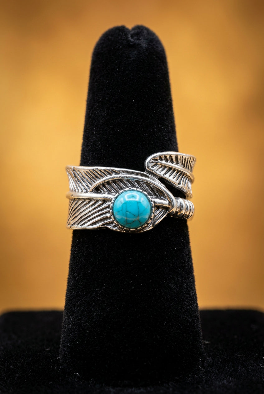 Southwestern Turquoise-Style Textured Ring Size 7