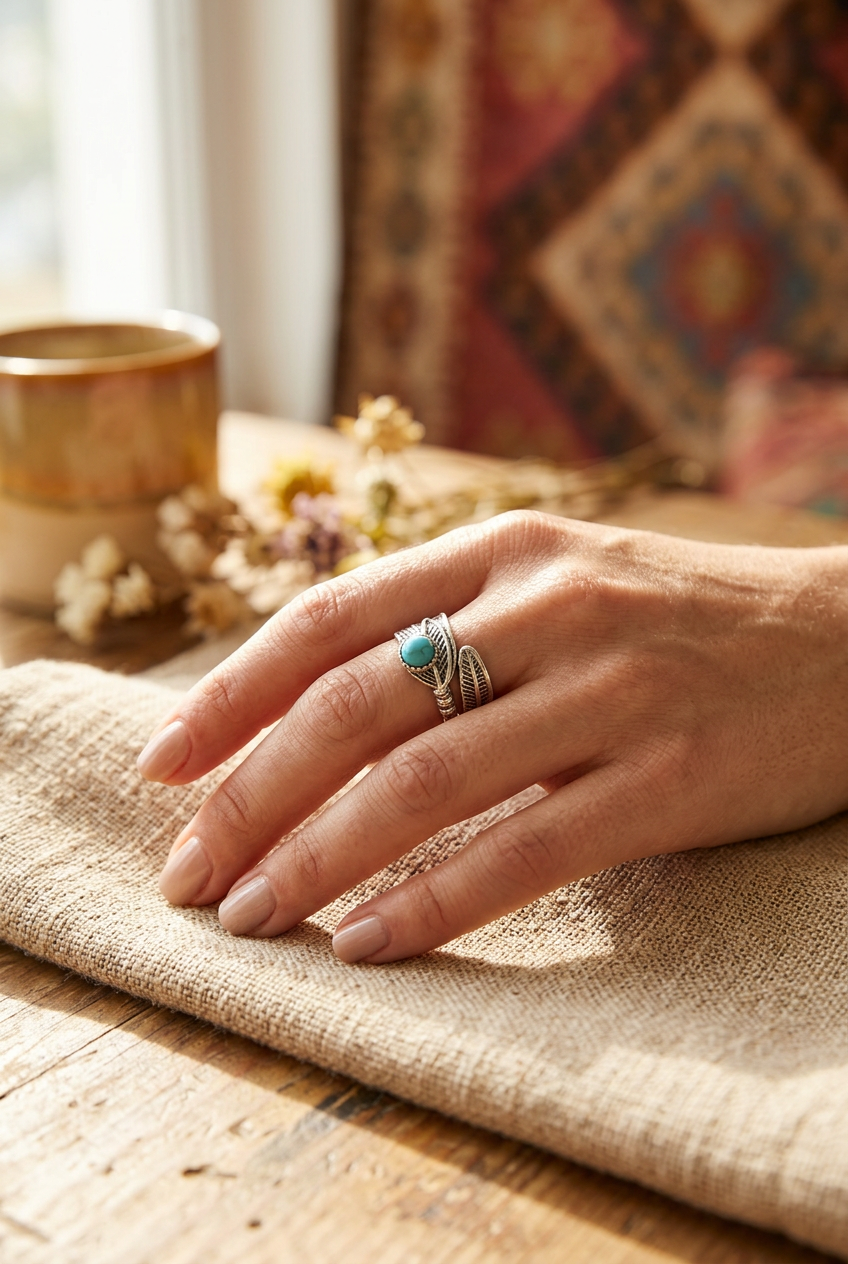 Southwestern Turquoise-Style Textured Ring Size 7