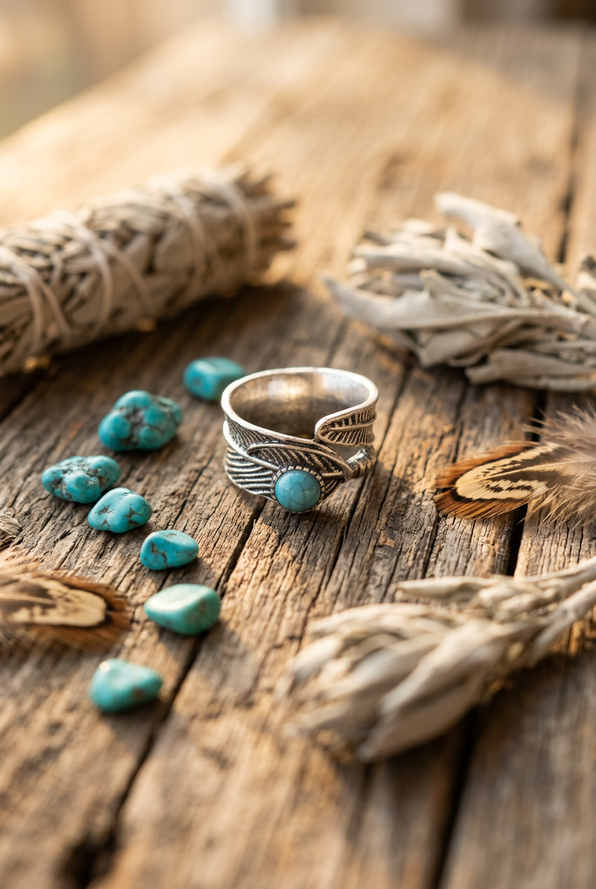 Southwestern Turquoise-Style Textured Ring Size 7