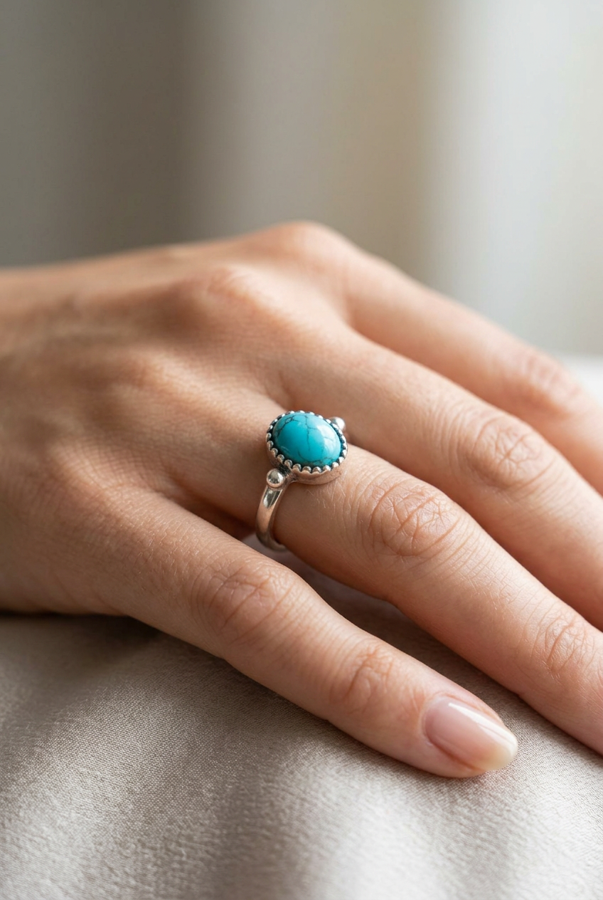 Turquoise Oval Stone Ring Size 4.5