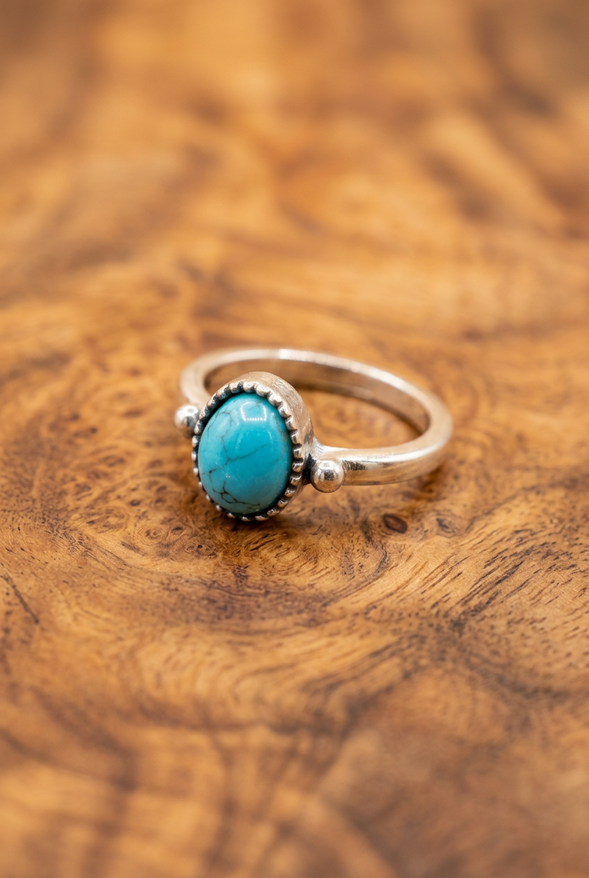 Turquoise Oval Stone Ring Size 4.5