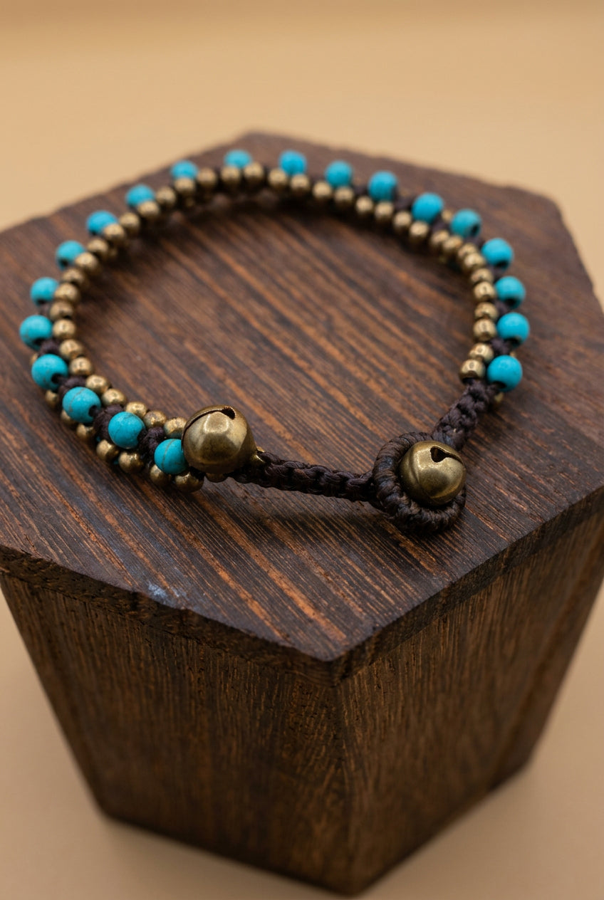 Western Turquoise & Brass Beaded Braided Bracelet