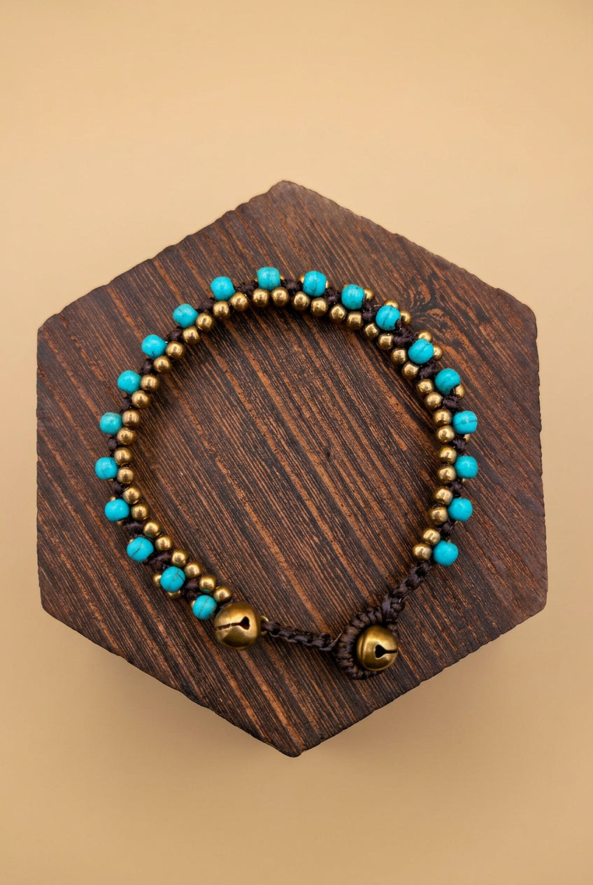 Western Turquoise & Brass Beaded Braided Bracelet