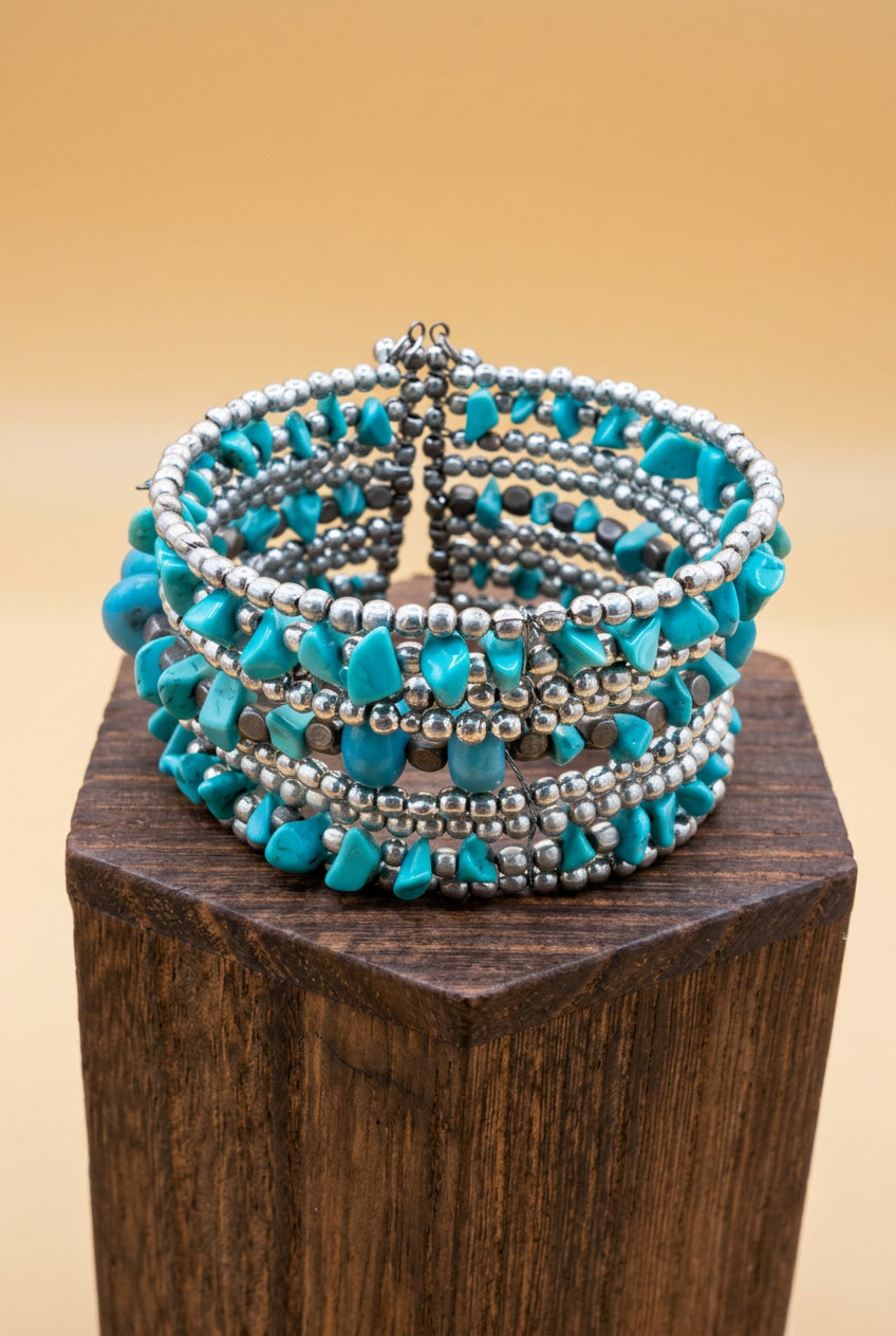Turquoise Chip Multi-Strand Wrap Bracelet