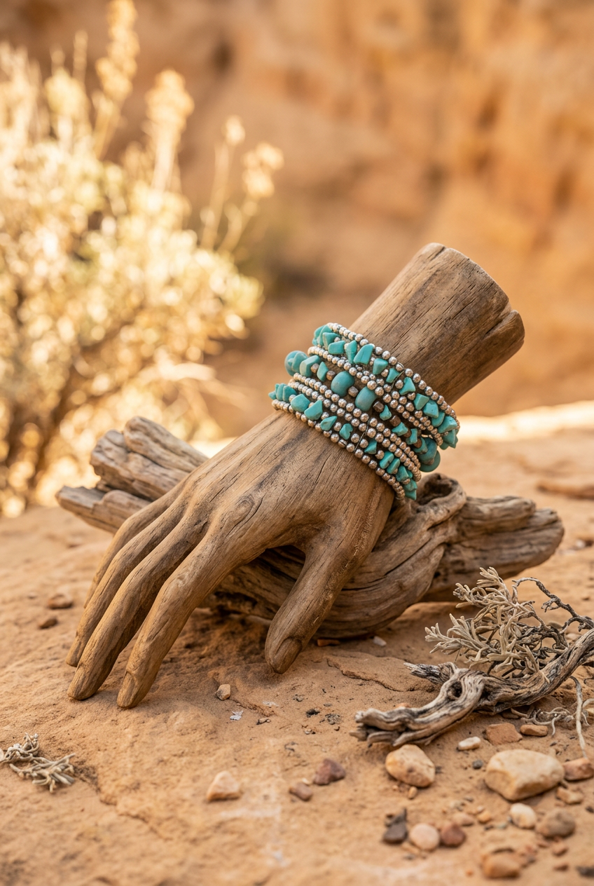 Turquoise Chip Multi-Strand Wrap Bracelet