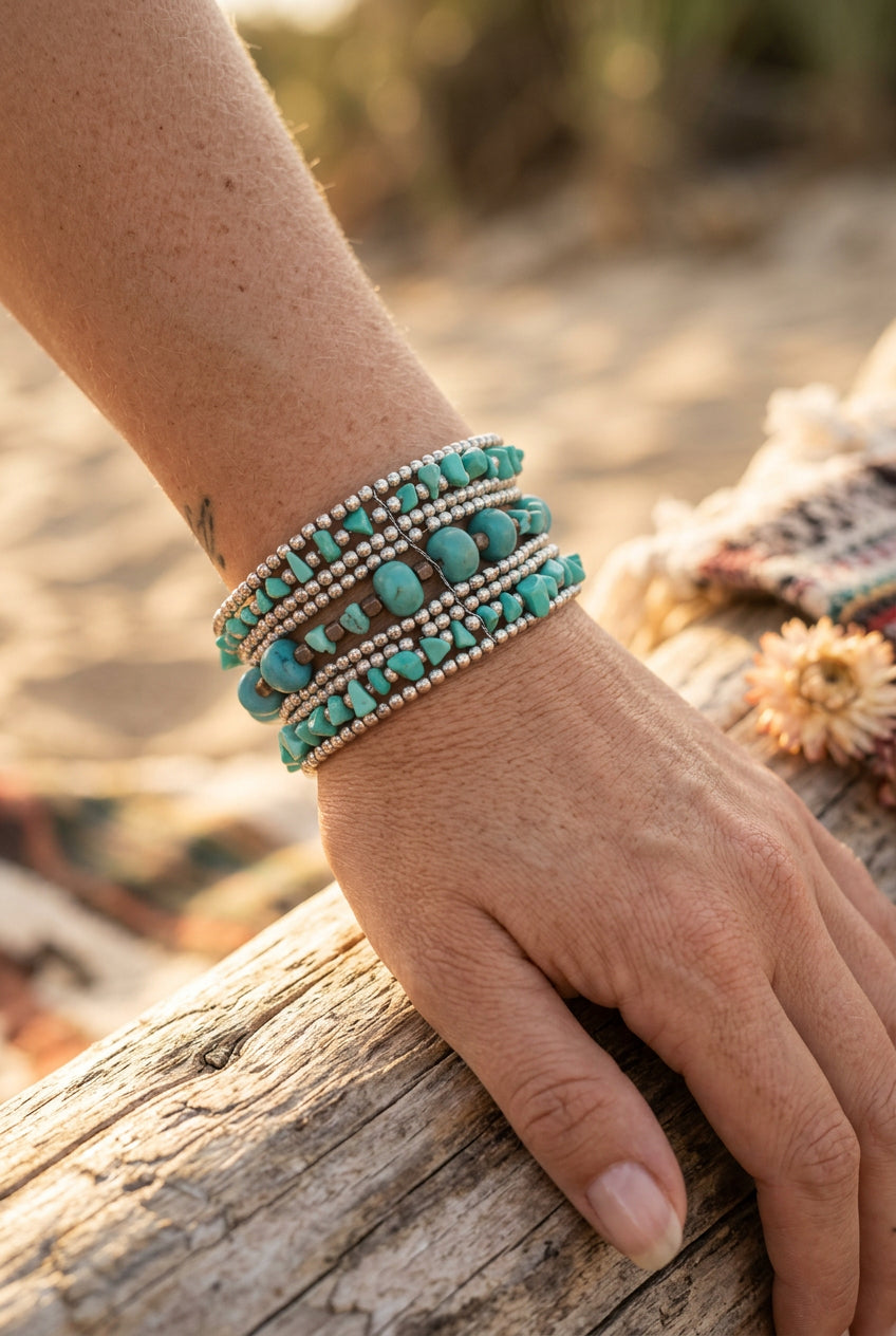 Turquoise Chip Multi-Strand Wrap Bracelet