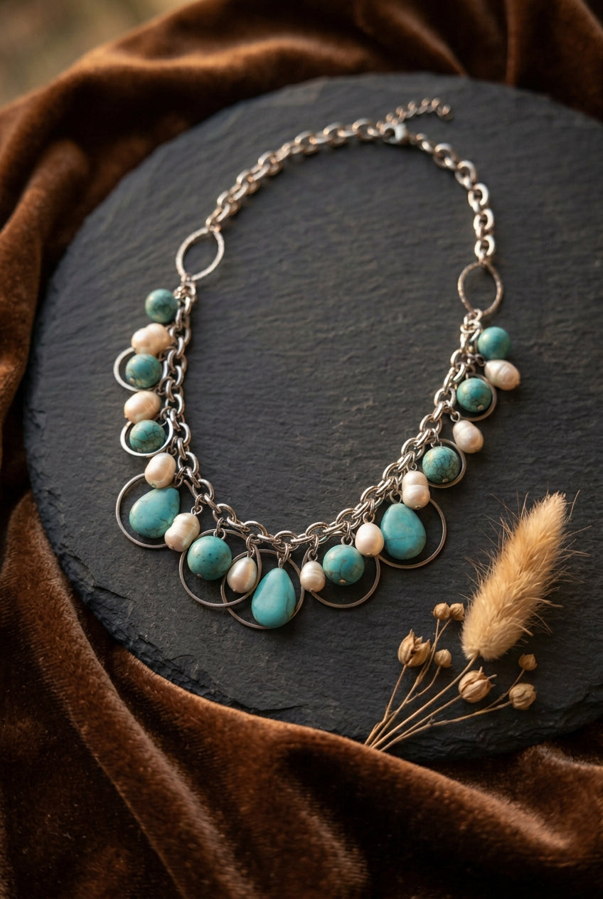 Park Lane Turquoise & Pearl Statement Necklace