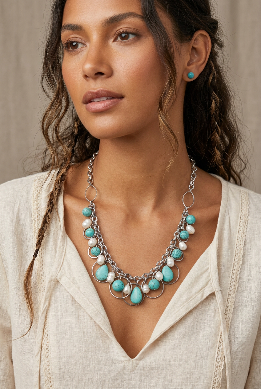 Park Lane Turquoise & Pearl Statement Necklace