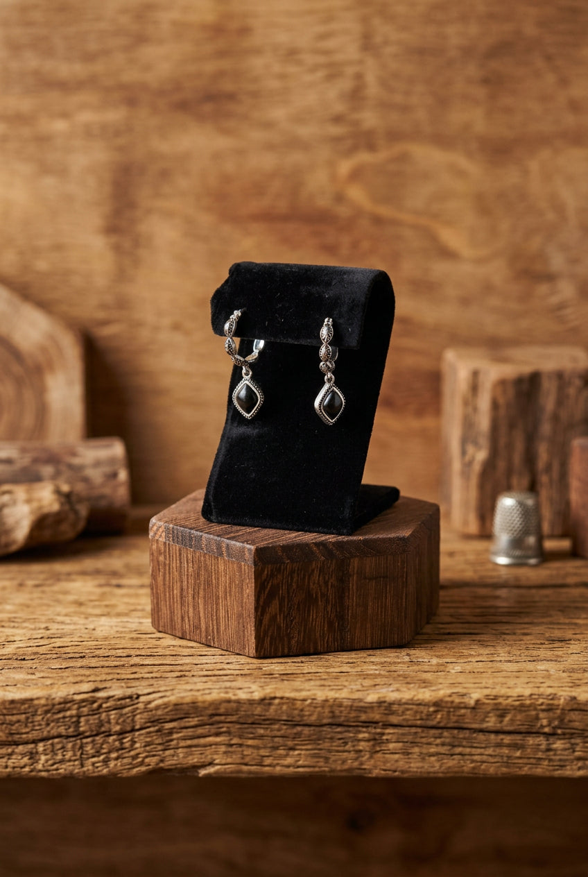 Black Gem Dangle Earrings