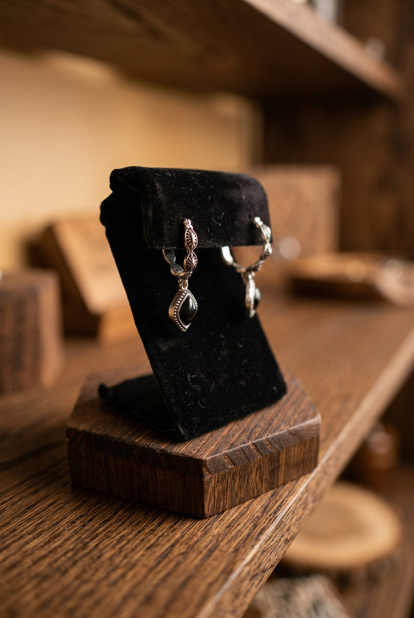 Black Gem Dangle Earrings