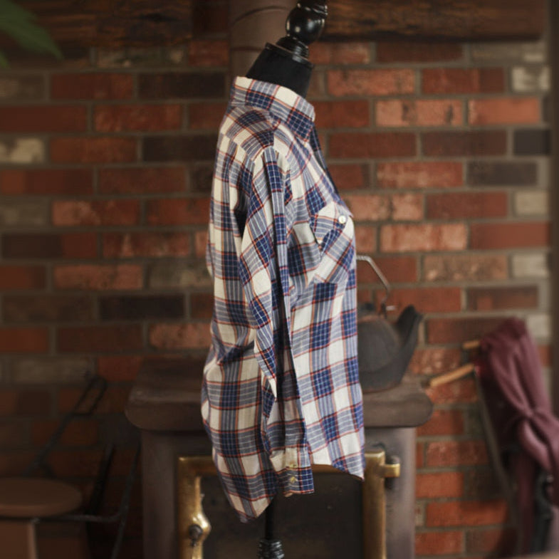 Levi's White, Blue and Red Plaid Button Up
