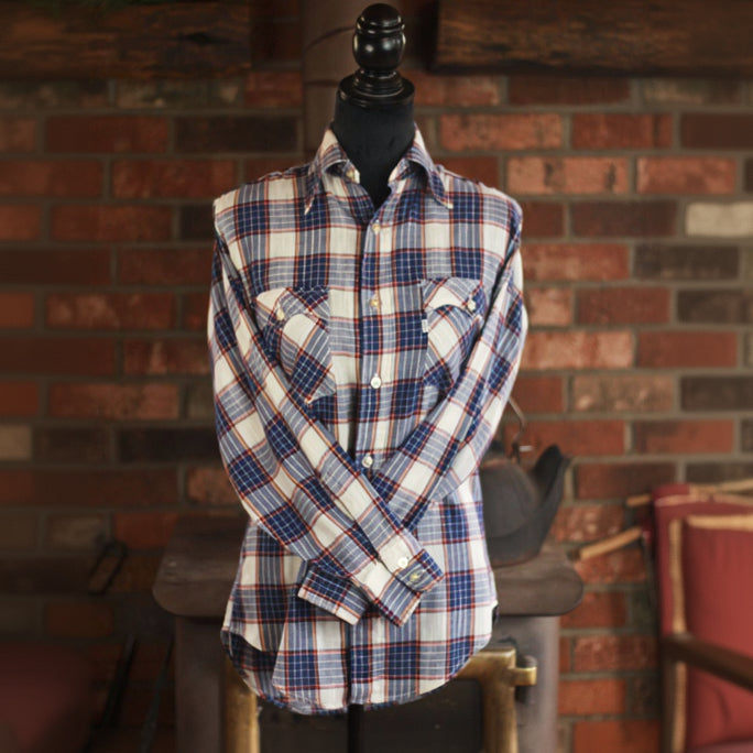 Levi's White, Blue and Red Plaid Button Up