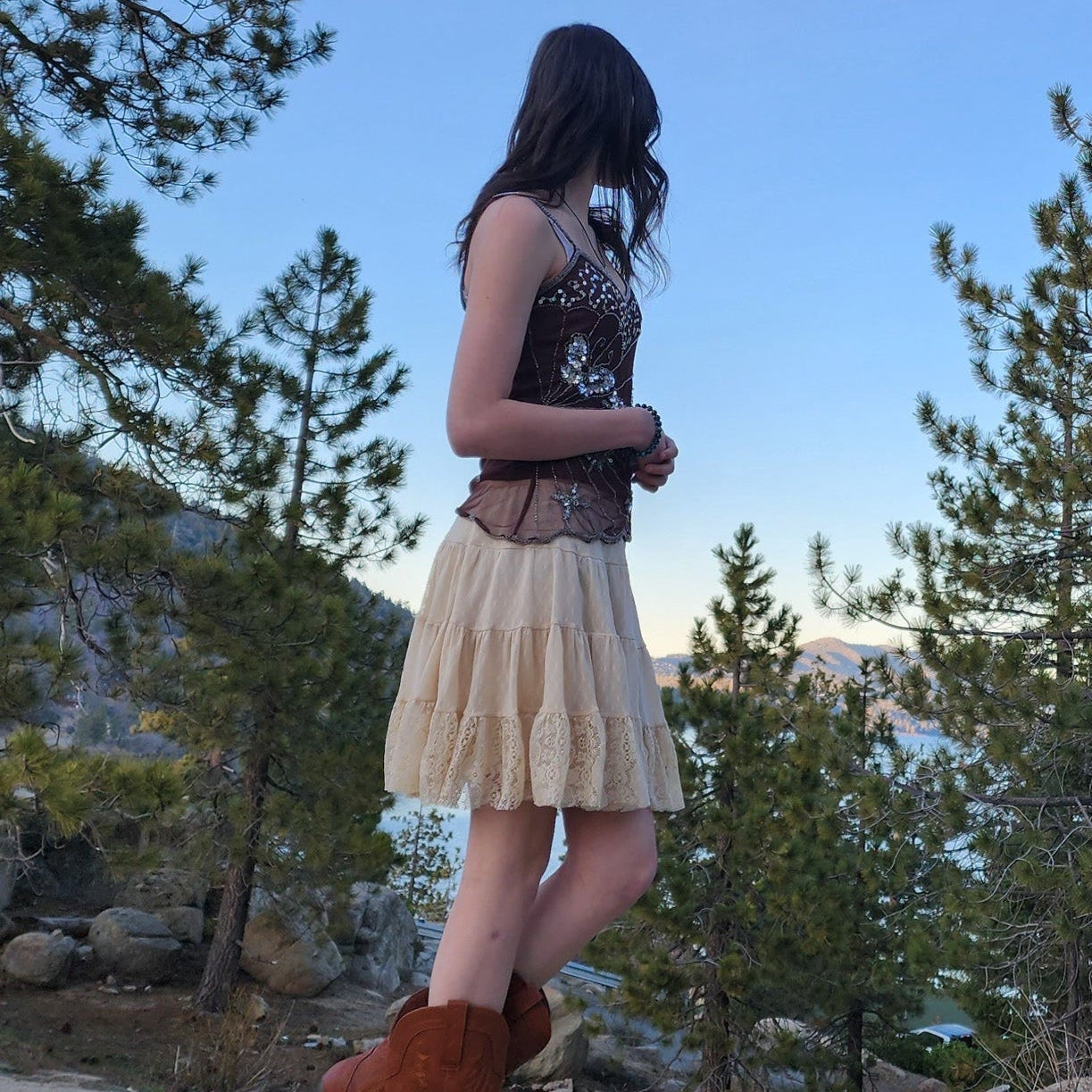 Intimately Free People Beige Flowy Mini Skirt