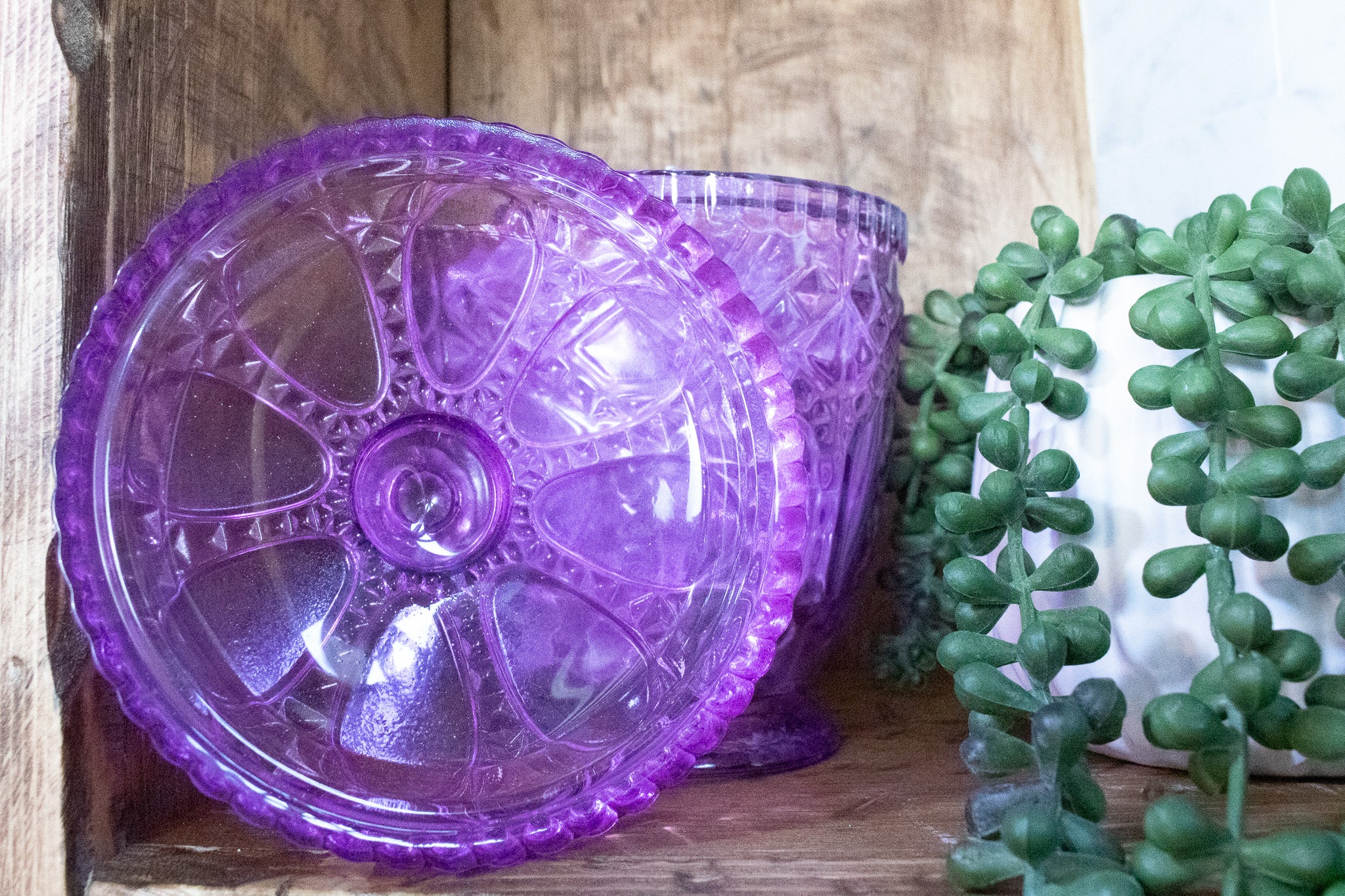 Vintage Victorian Trading Co. Purple Depression Glass Candy Jar with Lid
