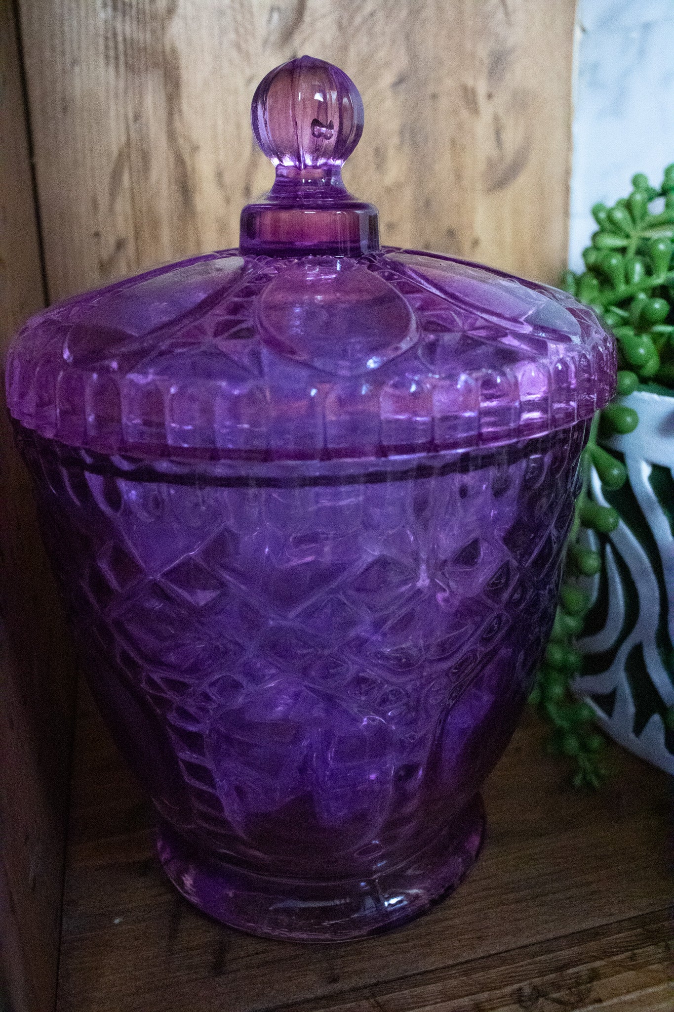 Vintage Victorian Trading Co. Purple Depression Glass Candy Jar with Lid