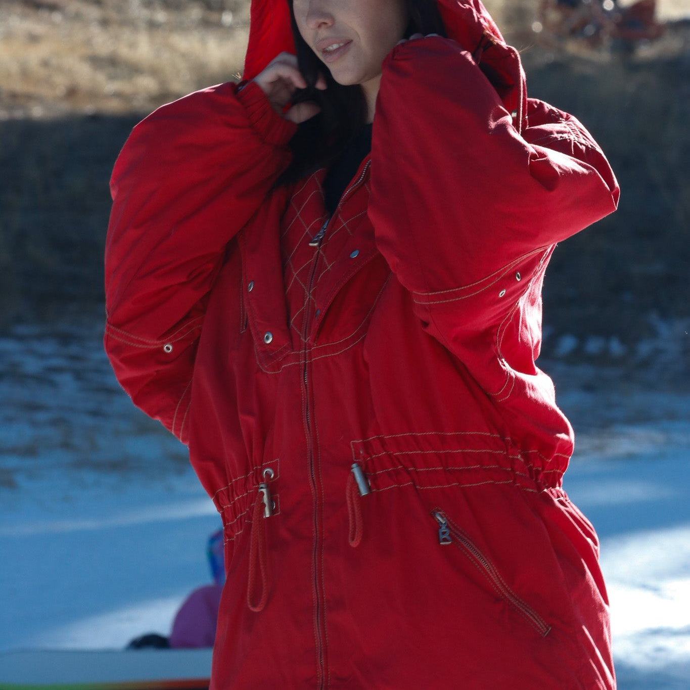90’s Red with Gold Reindeer Embroidery Bogner Hooded jacket