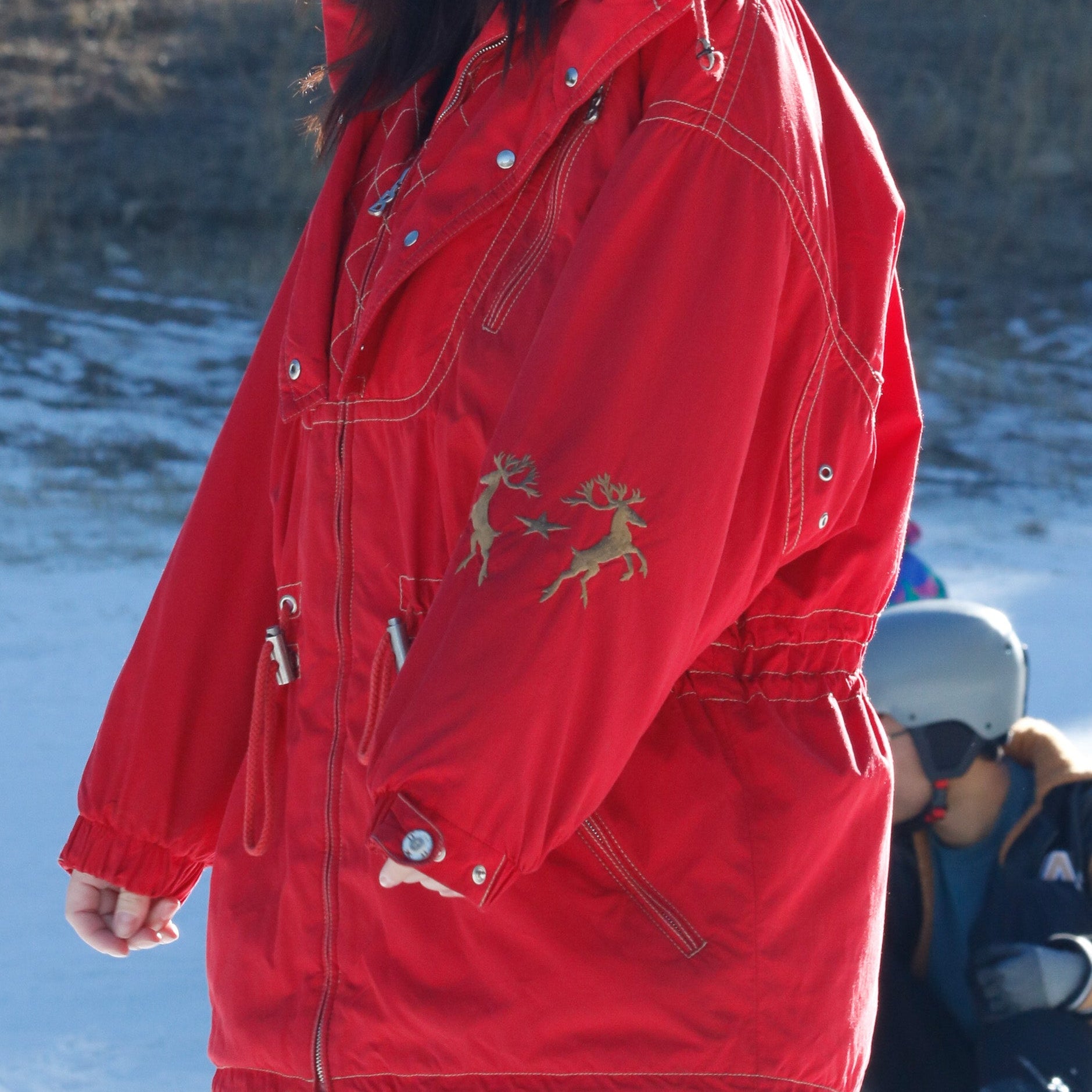 90’s Red with Gold Reindeer Embroidery Bogner Hooded jacket