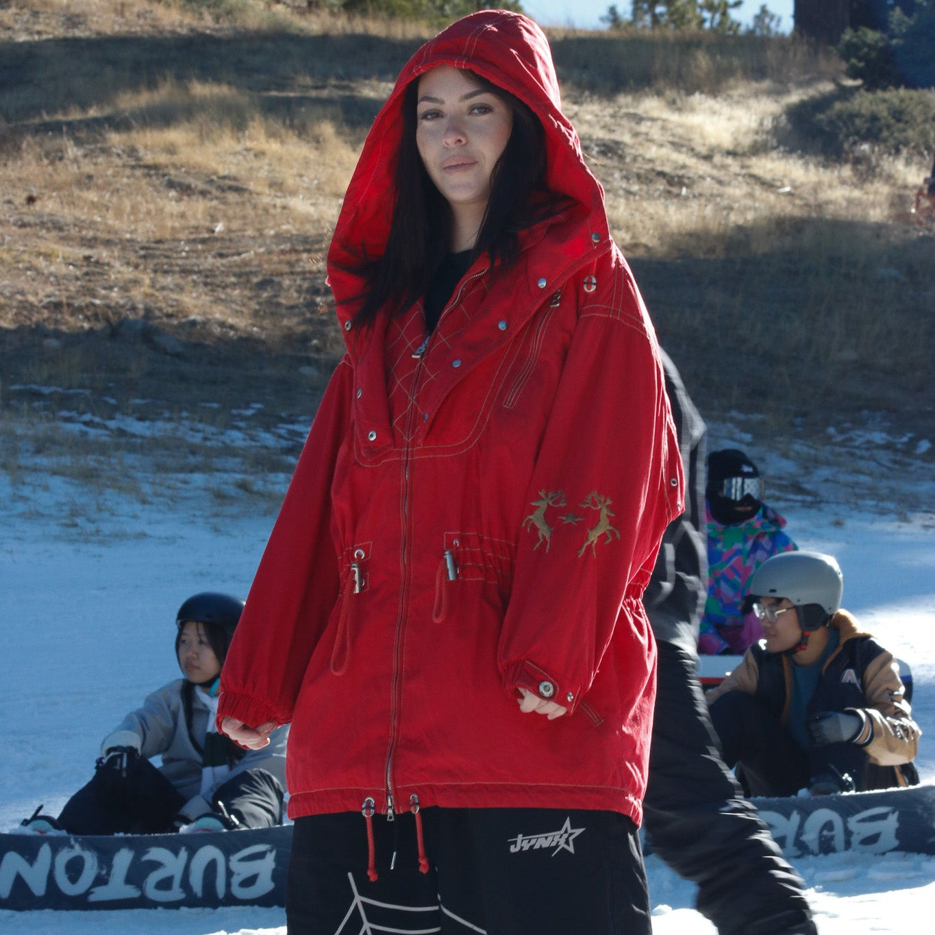90’s Red with Gold Reindeer Embroidery Bogner Hooded jacket