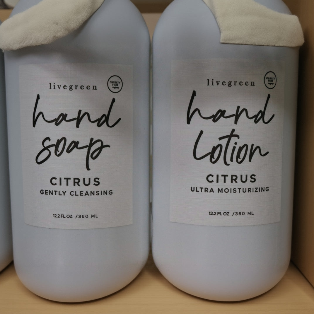 Livegreen Citrus Hand Soap & Lotion Set for All Skin Types with Cutting Board