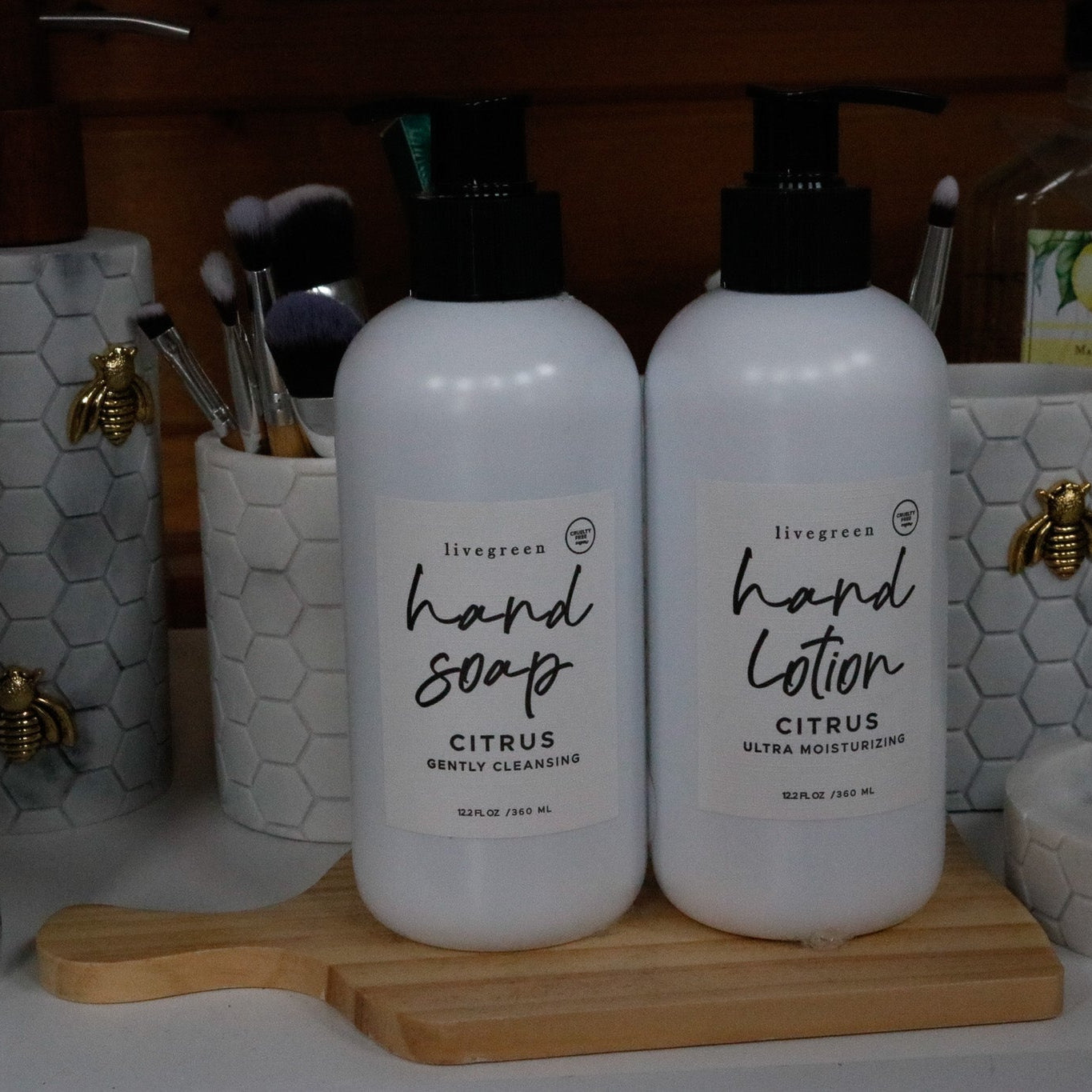 Livegreen Citrus Hand Soap & Lotion Set for All Skin Types with Cutting Board