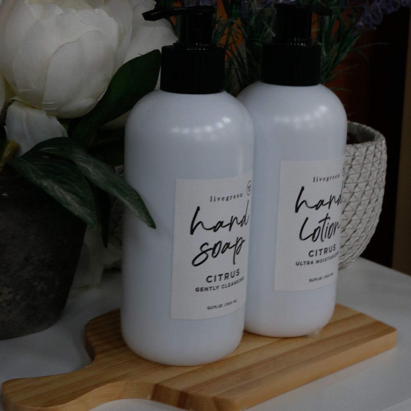 Livegreen Citrus Hand Soap & Lotion Set for All Skin Types with Cutting Board