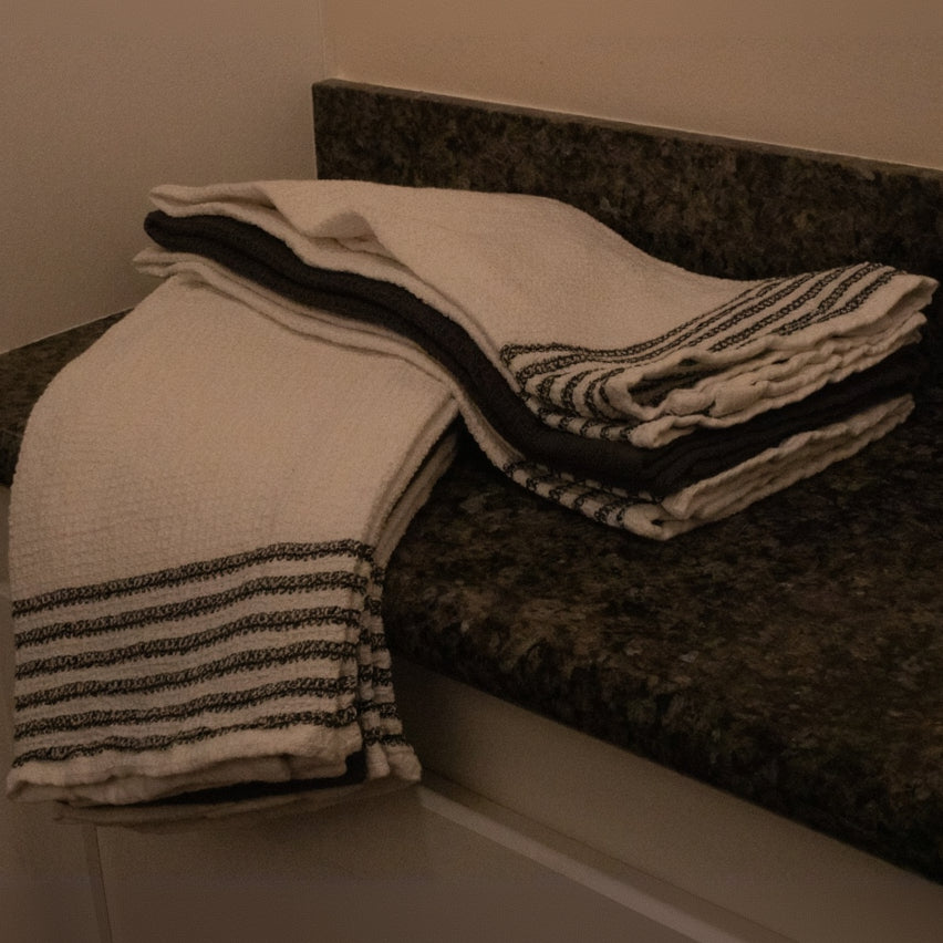 AVA Vintage White with Black Stripes Set of 3 Kitchen Towels